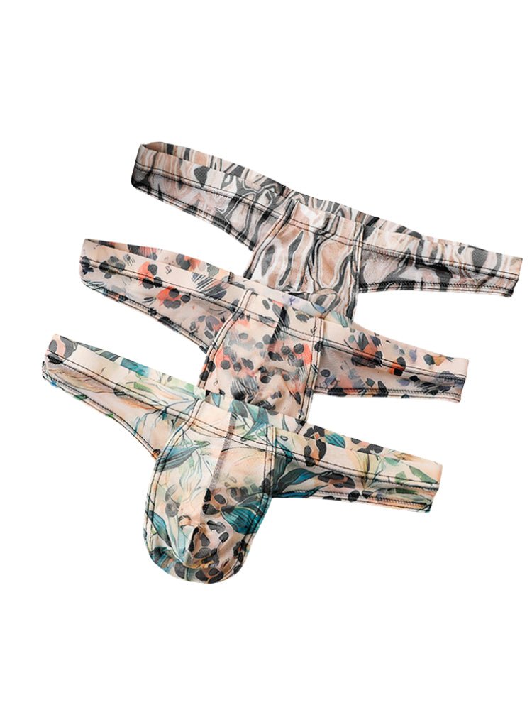 3 Pack Men's Ice Silk Comfy Waistband Low - Rise Sexy Stretch Thong - The Pup Play Hub