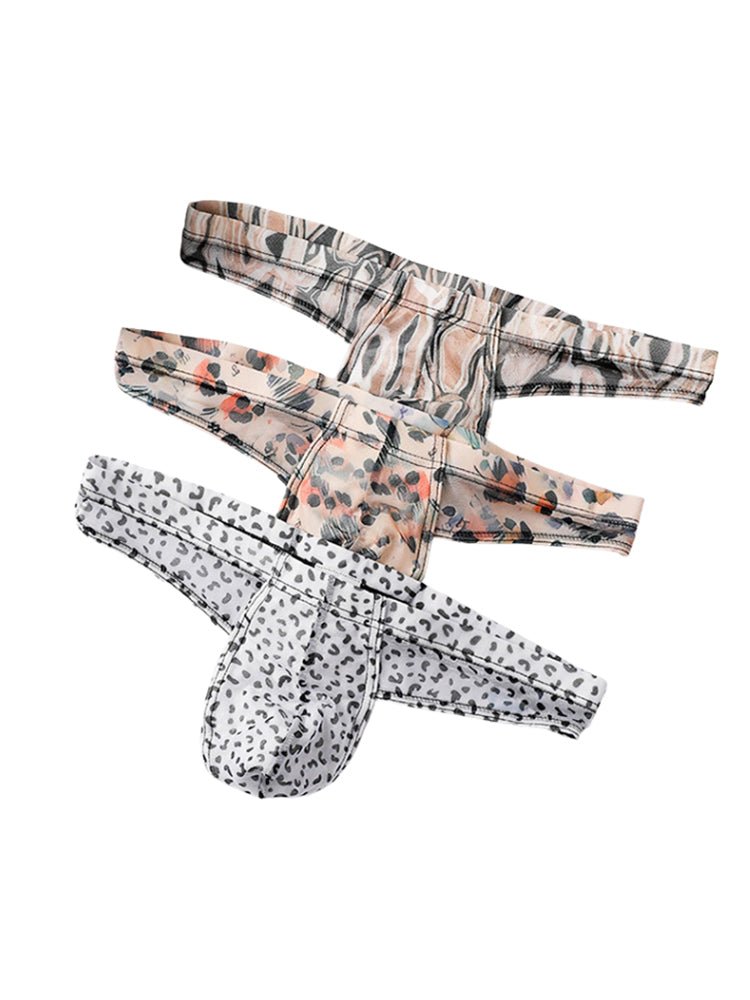 3 Pack Men's Ice Silk Comfy Waistband Low - Rise Sexy Stretch Thong - The Pup Play Hub