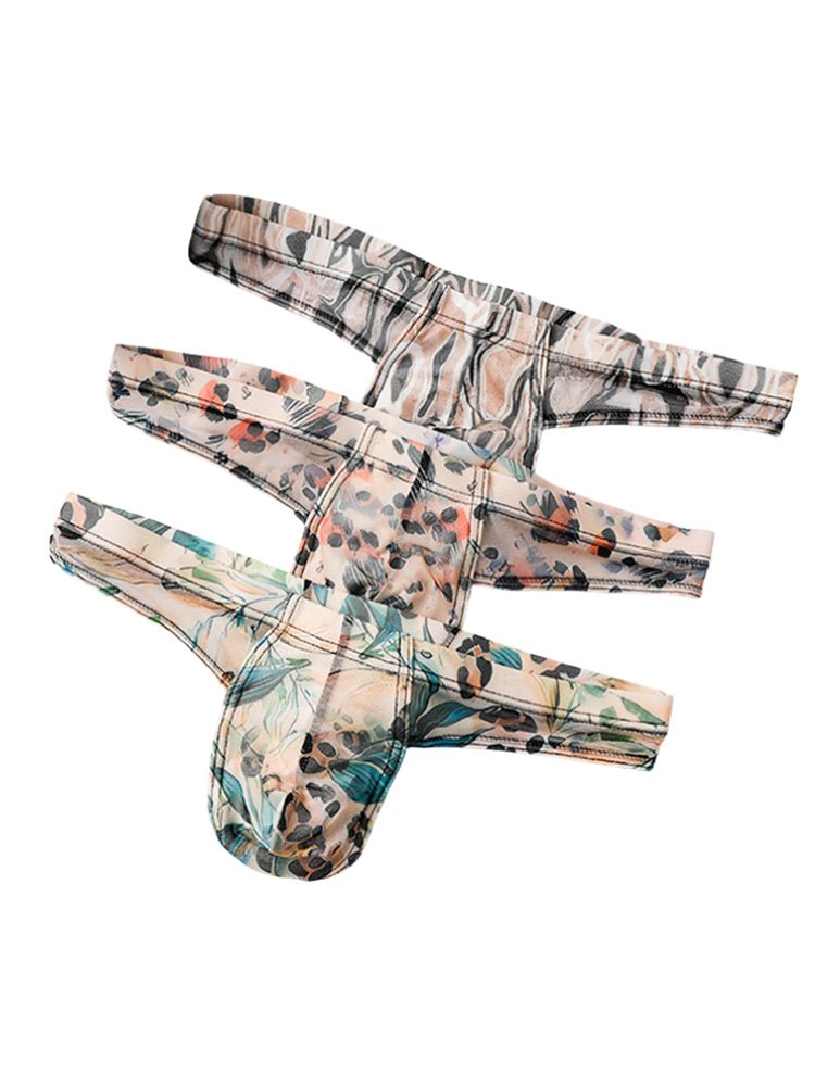 3 Pack Men's Ice Silk Comfy Waistband Low - Rise Sexy Stretch Thong - The Pup Play Hub