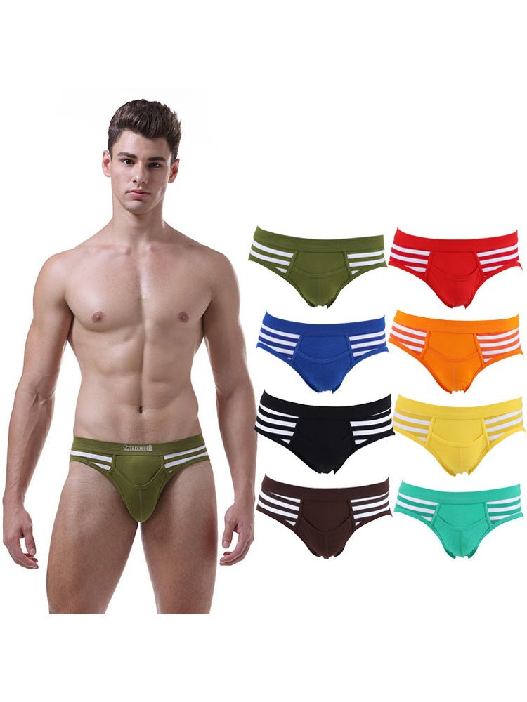 3 Pack Men's Mid - Rise Cotton Striped Briefs - The Pup Play Hub