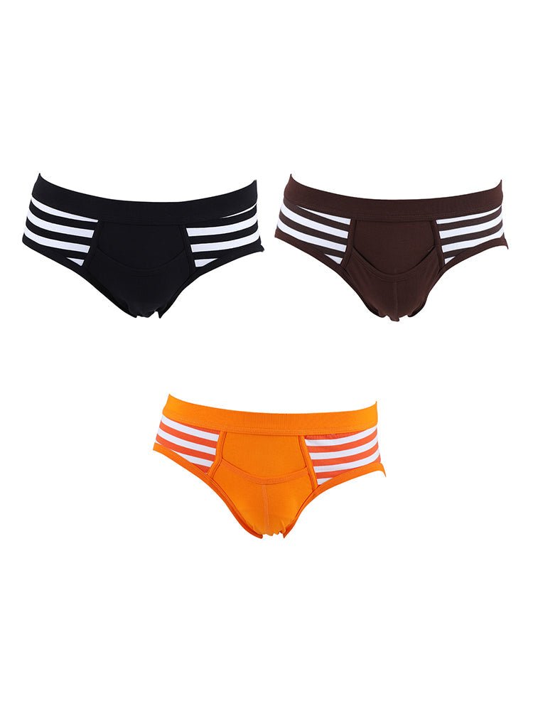 3 Pack Men's Mid - Rise Cotton Striped Briefs - The Pup Play Hub