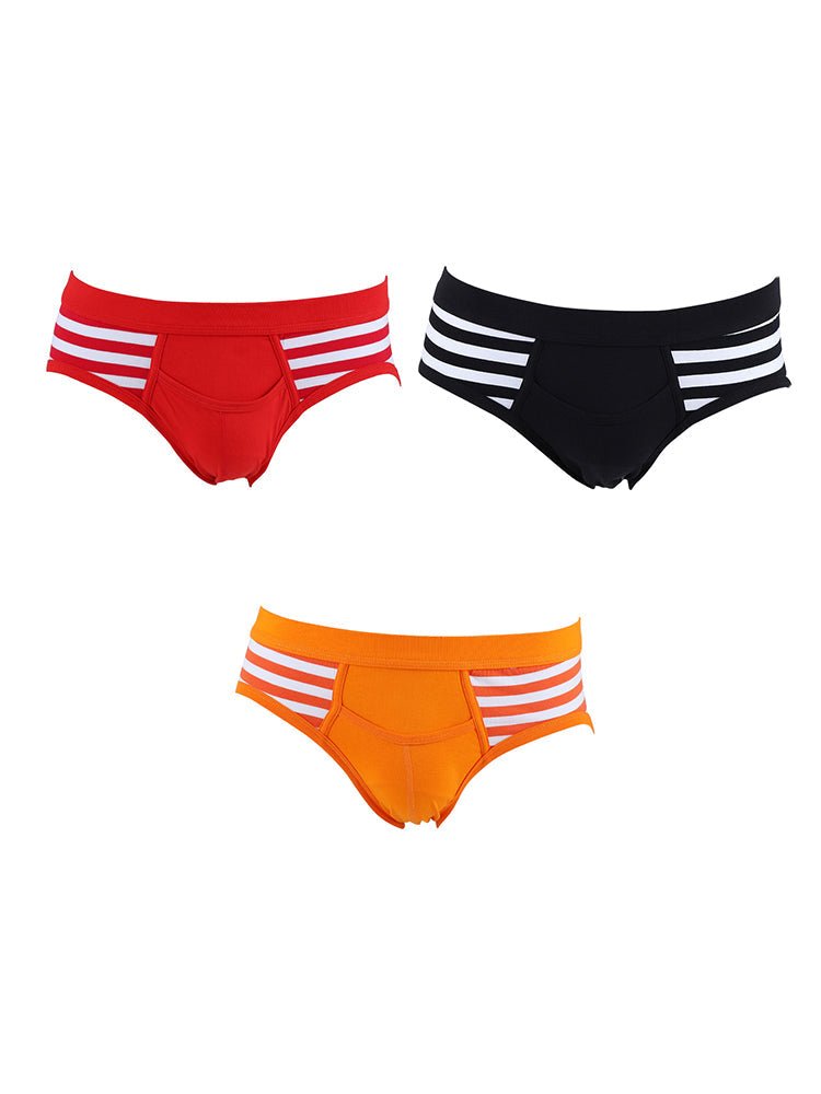 3 Pack Men's Mid - Rise Cotton Striped Briefs - The Pup Play Hub