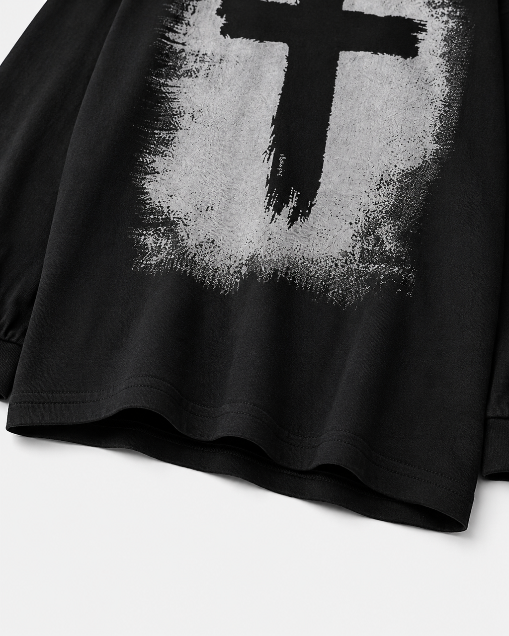 KIIKIO Vintage-Style Cross Print Long-Sleeve T-Shirt