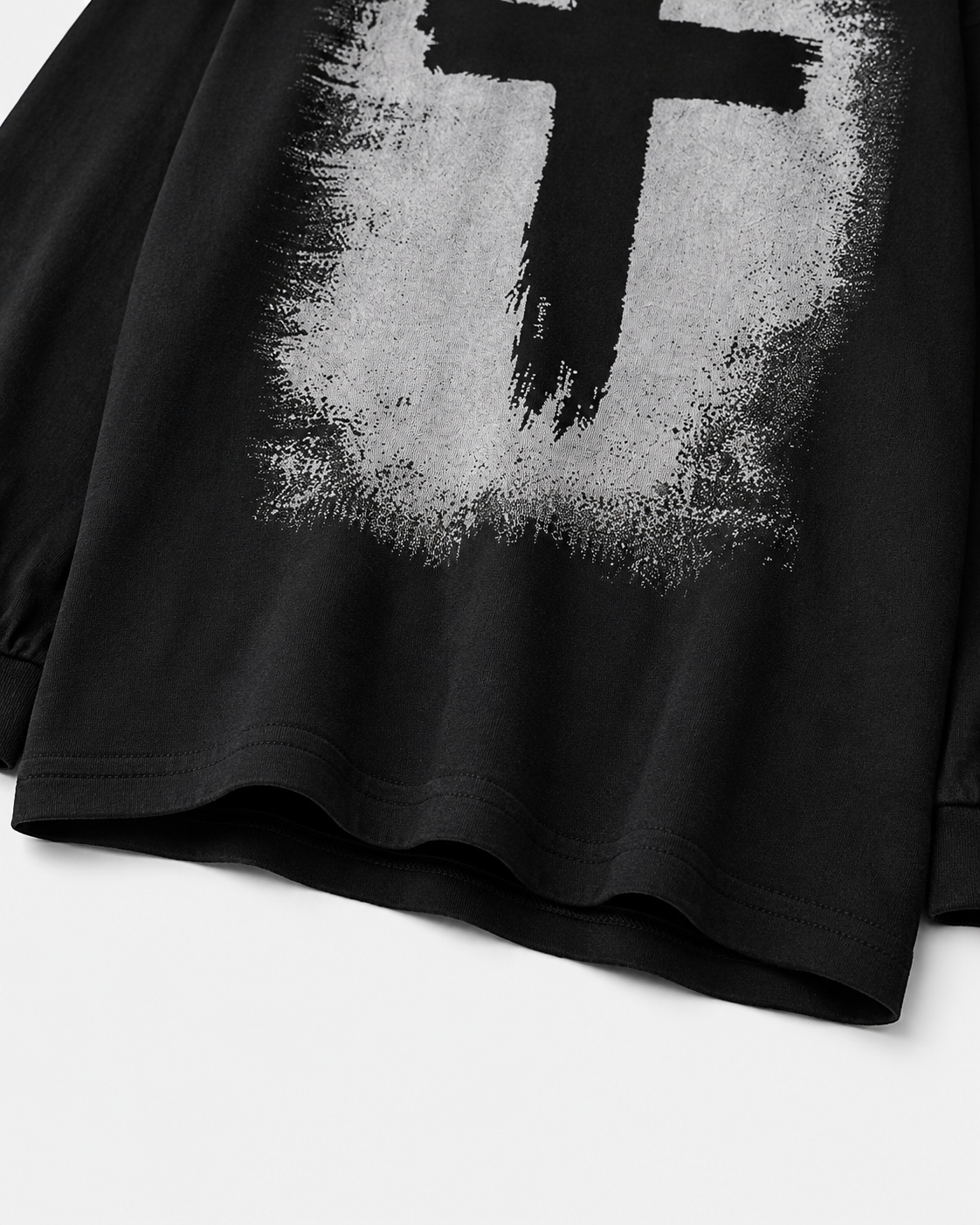 KIIKIO Vintage-Style Cross Print Long-Sleeve T-Shirt