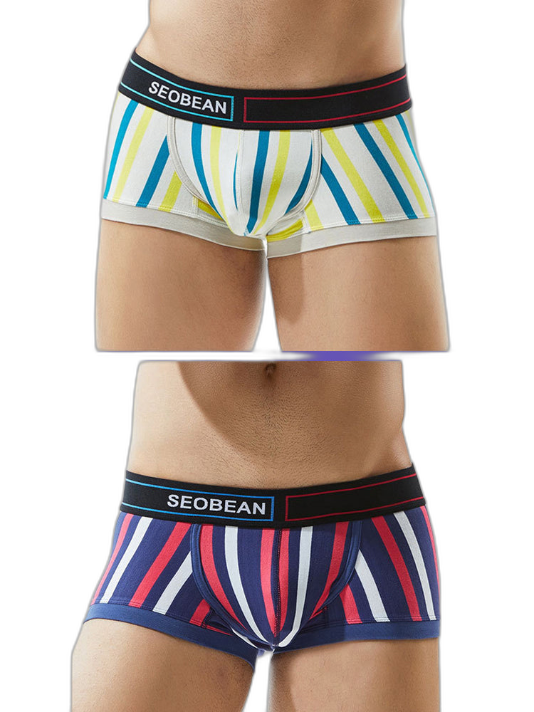 2 Pack Men's Colorful Striped U Convex Pouch Trunks