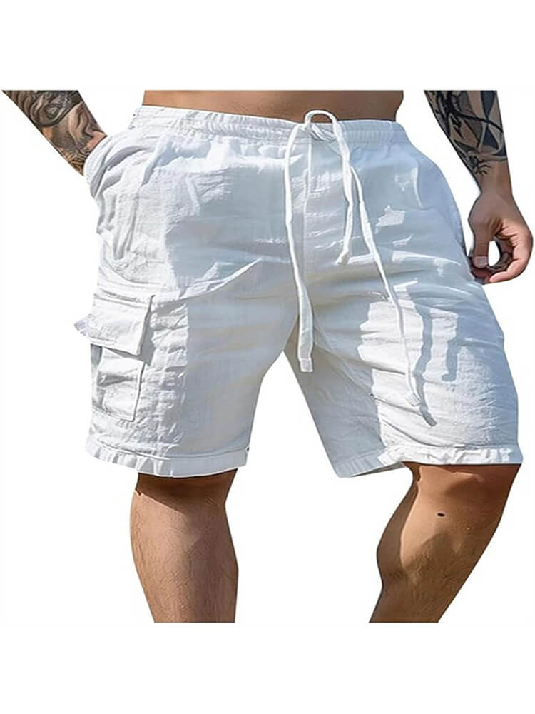 Men's Solid Drawstring Cotton Linen Cargo Shorts