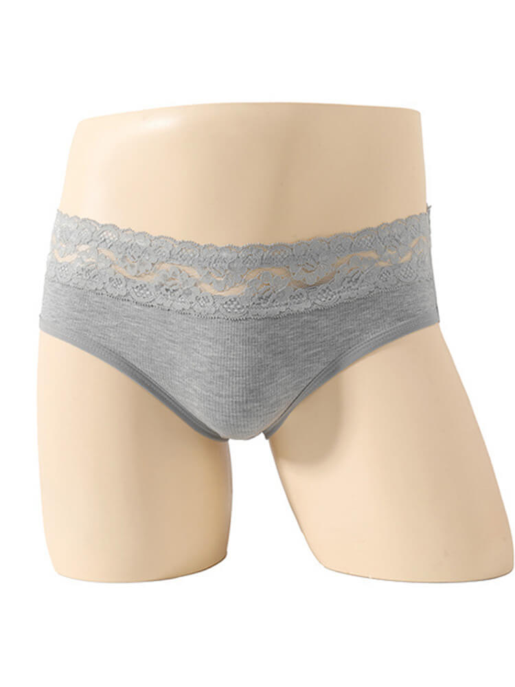Men's Sexy Mid-Waist Lace-Trimmed Seamless Briefs