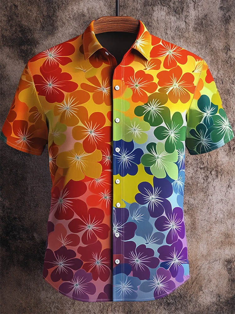 Men's Casual Pride Floral Print Short Sleeve Shirt