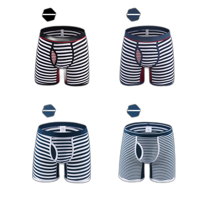 Men's Fly Front with Pouch Striped Cotton Boxer Briefs