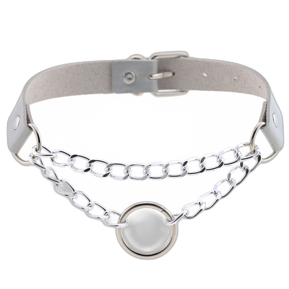 Chained O-Ring Leather Collar / Choker