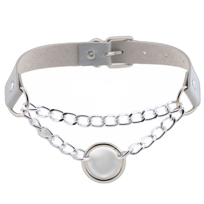 Chained O-Ring Leather Collar / Choker