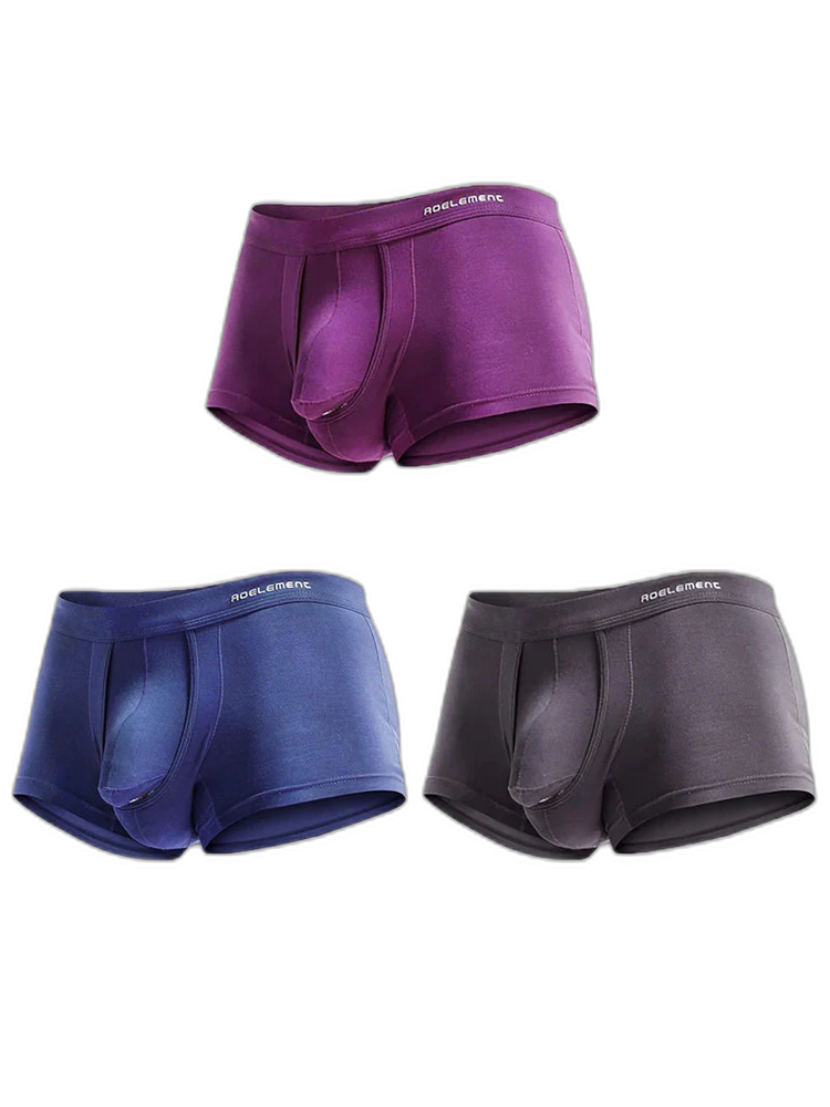 3 Pack Men's Double Pouch Underwear Separate Pouch Modal Trunks