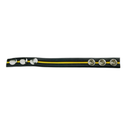Prowler RED Leather Cock Strap Black with Yellow Stripe