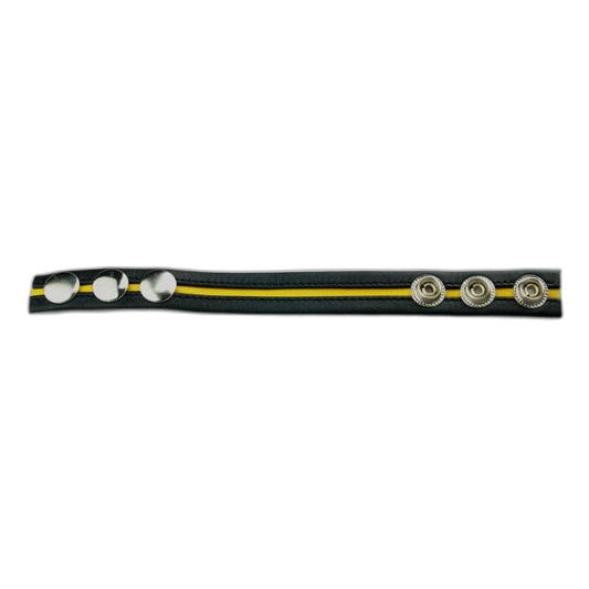 Prowler RED Leather Cock Strap Black with Yellow Stripe