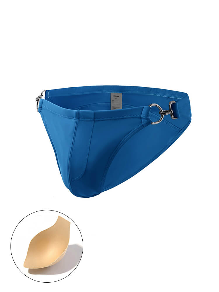 Men's Solid Color Metal Double Buckle Swim Bikini