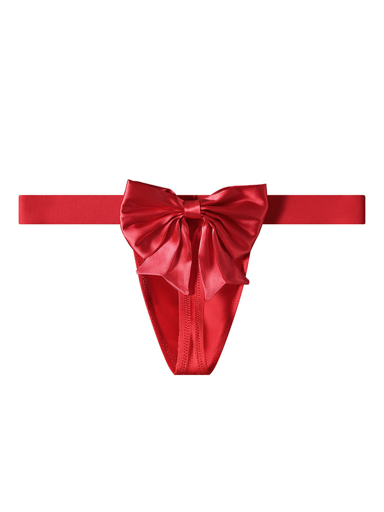 Men's Sexy Bow Detail Low-Rise Solid Color Thong