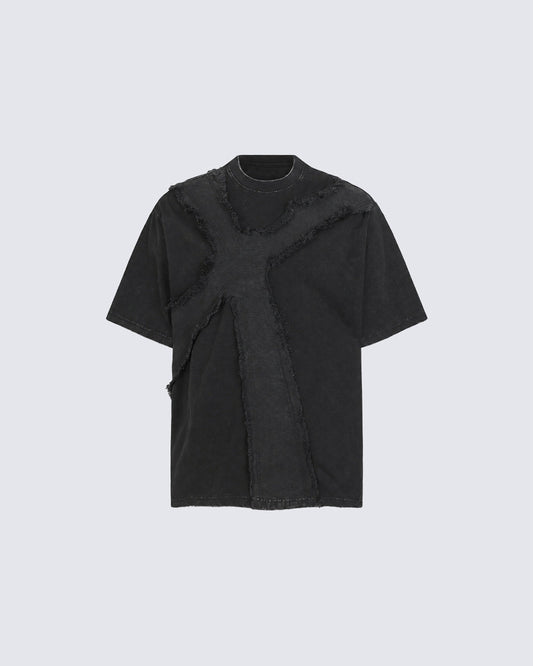 New Vintage Gothic Frayed Cross Graphic T-Shirt