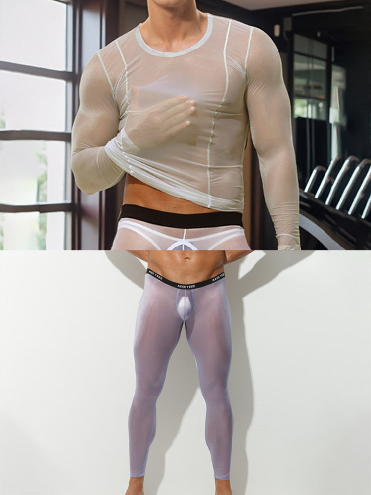 Men's Sexy High-Elastic Transparent Top Leggings Set