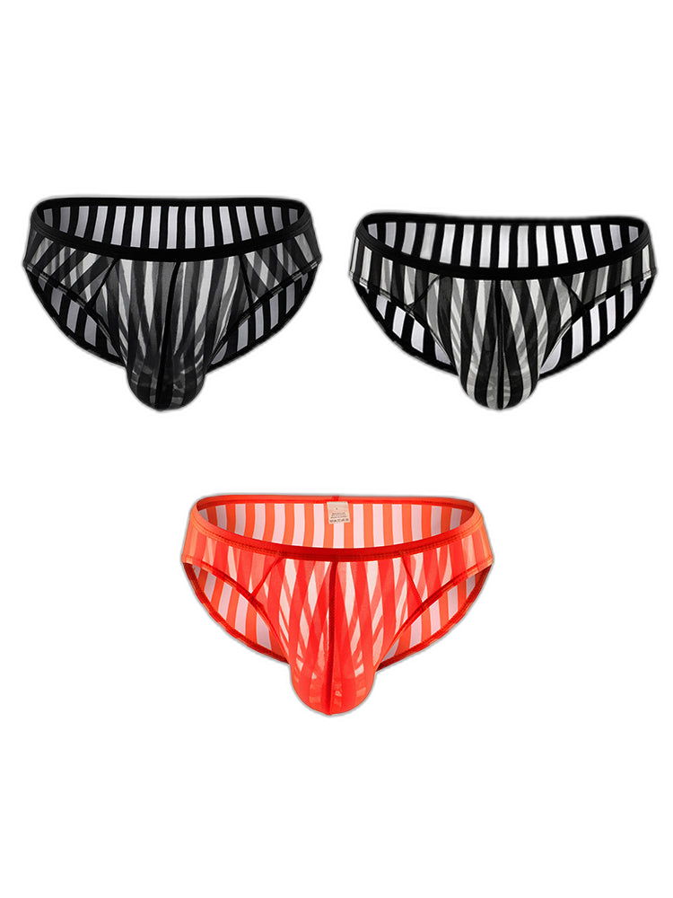 3 Pack Men's Sexy Striped Sheer Mesh Bikini