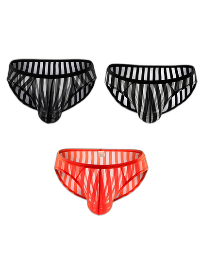 3 Pack Men's Sexy Striped Sheer Mesh Bikini