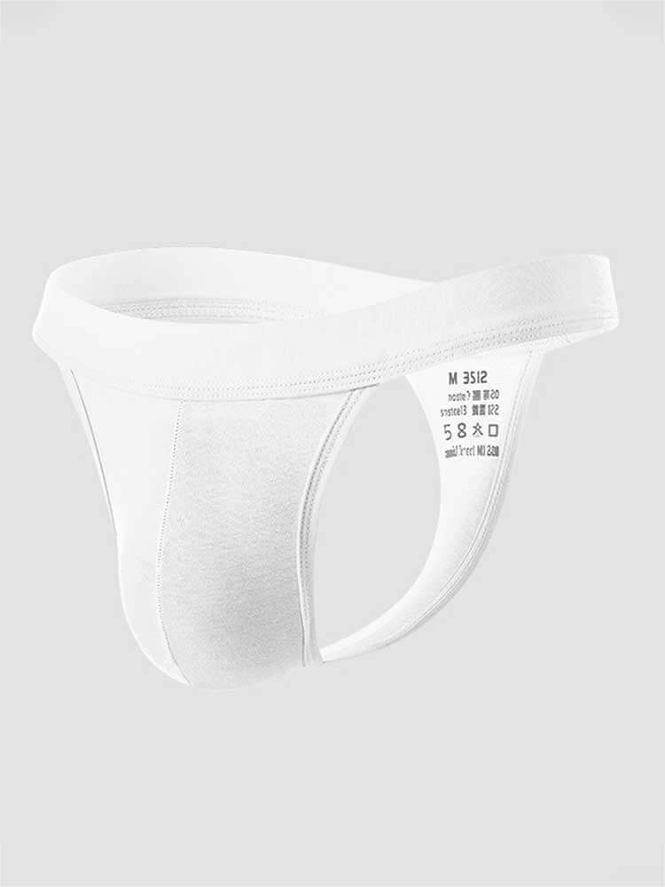 Men's Low-Rise Wide-Waistband Solid-Color Cotton Thong