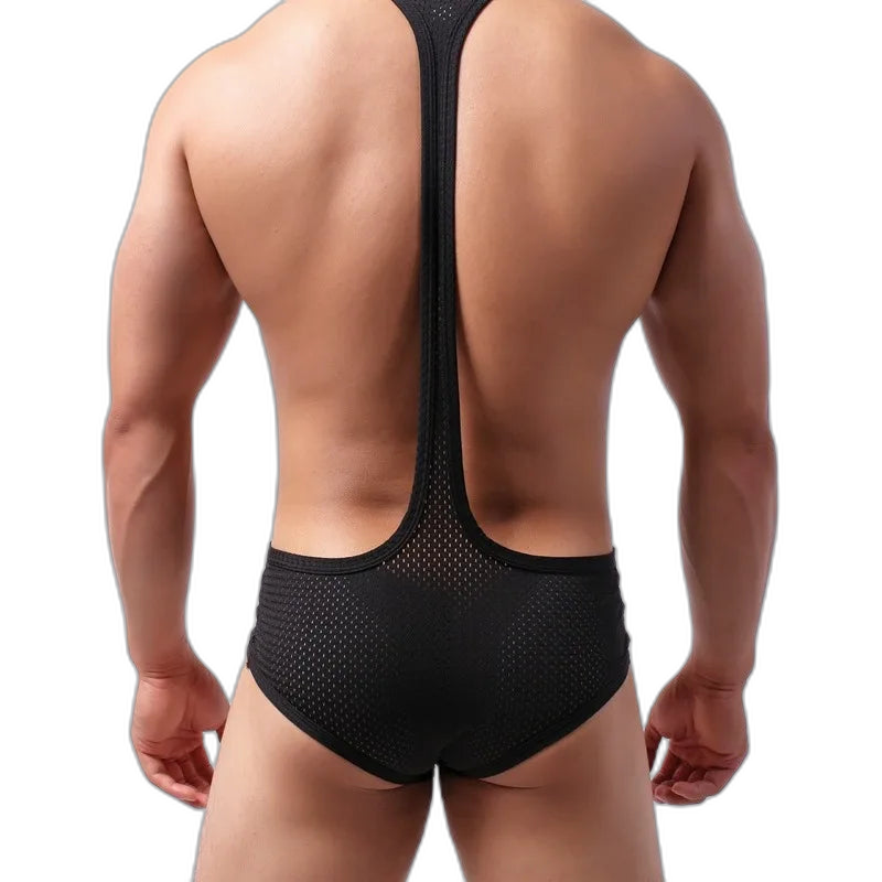 Black Breathable Mesh Gay Bodysuit
