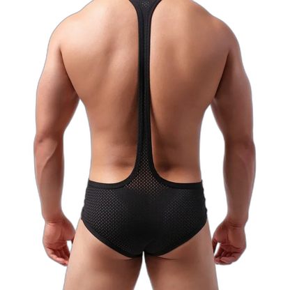 Black Breathable Mesh Gay Bodysuit