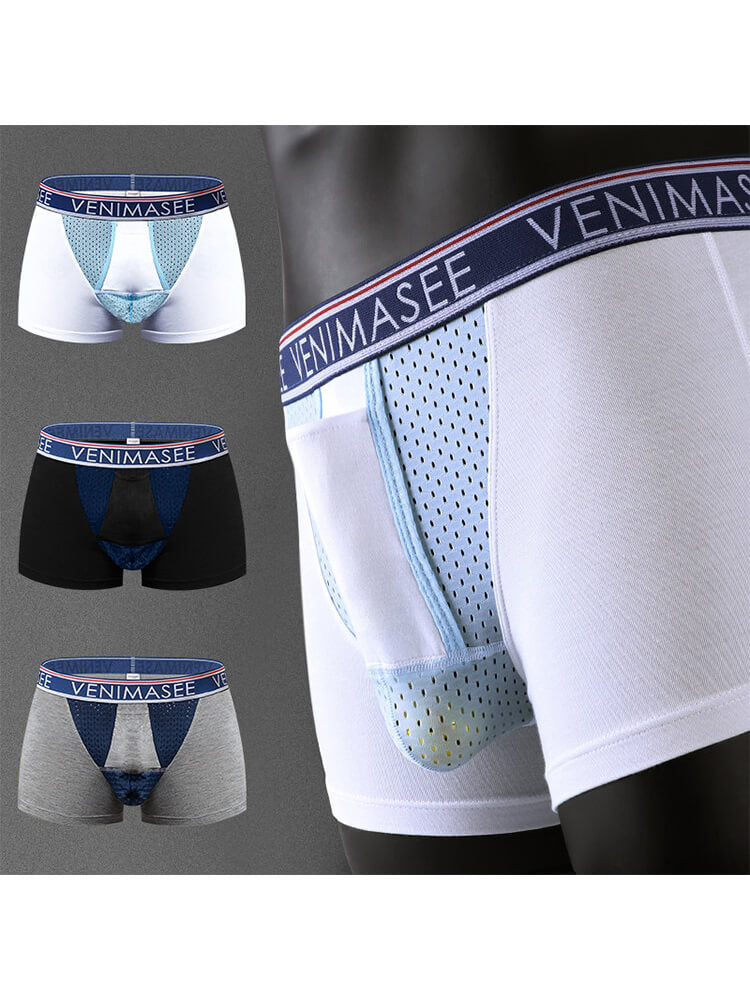 Men's Sexy Ice Silk Pouch-Separating Boxer Briefs Set