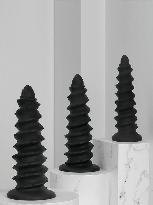 Spiral Textured Silicone Suction Cup Dildo Plug