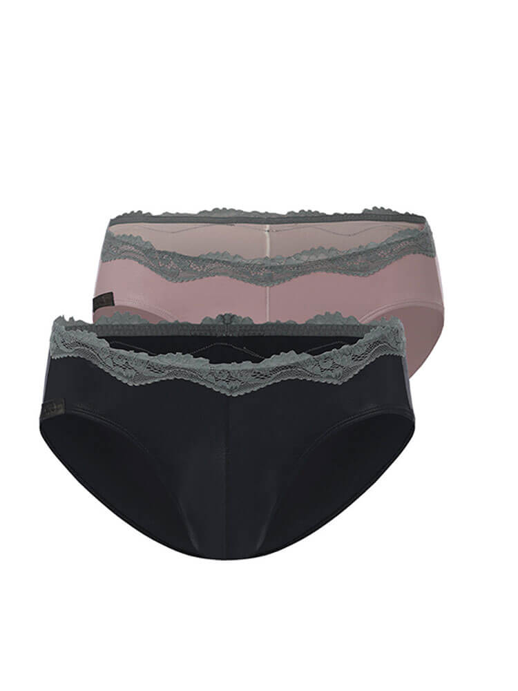 Men's Sexy Lace Trim Faux Leather Glossy Briefs