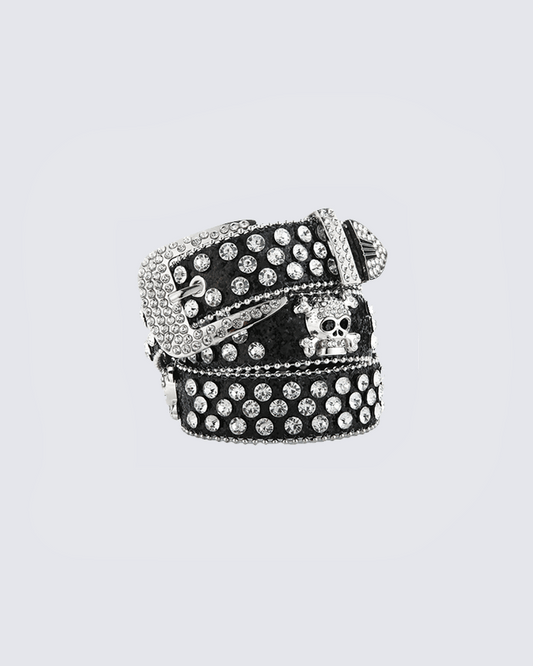 Rhinestone Skull Belt with Studded Edge – Statement Accessory