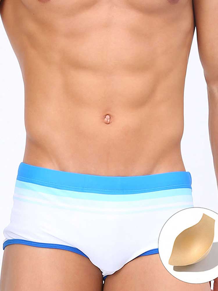 Men's Sexy Striped With Cup Elastic Swim Trunks