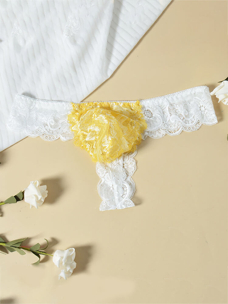 Men's Sexy Lace Trim Colorblock Seamless Briefs