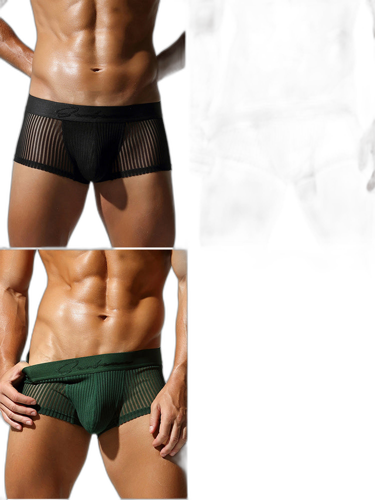 3 Pack Men's Striped Mesh Trunks with Comfort Pouch