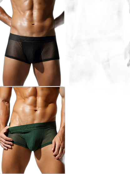3 Pack Men's Striped Mesh Trunks with Comfort Pouch