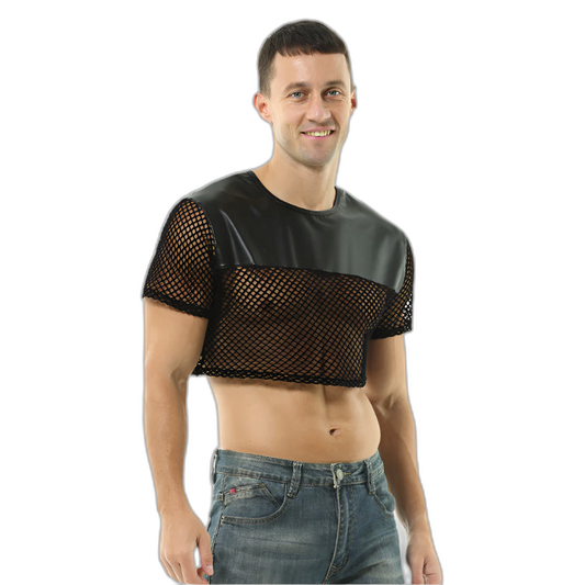 Leather Cropped Mesh Top