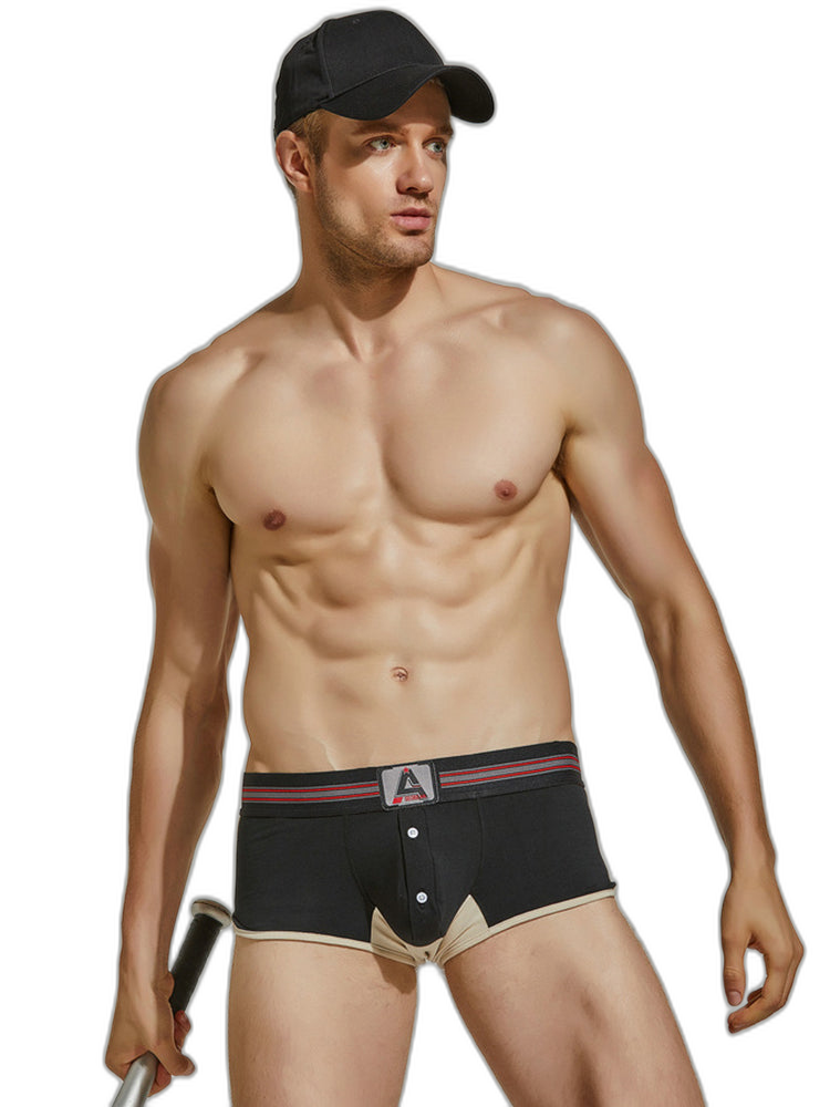 Men's Spliced Color Trunks With Button Fly