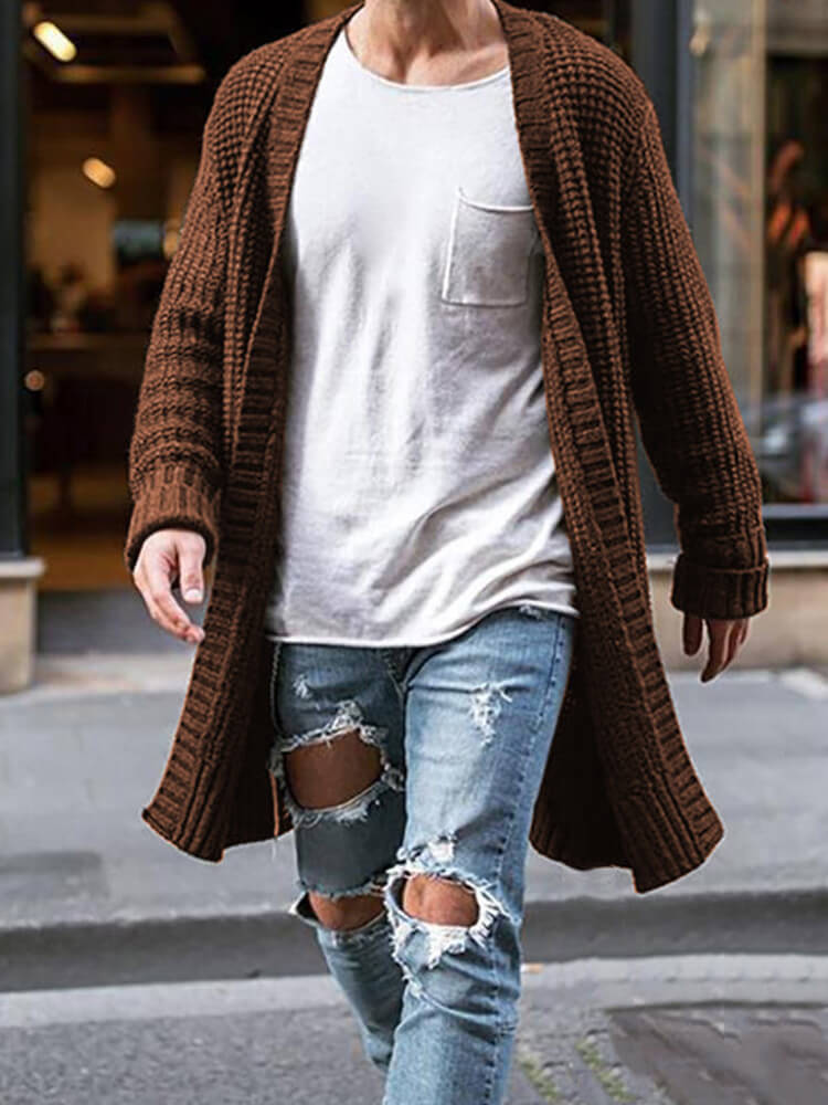 Men's Solid Color Loose Knitted Cardigan