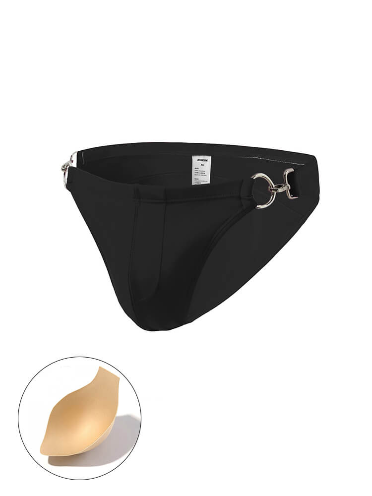 Men's Solid Color Metal Double Buckle Swim Bikini