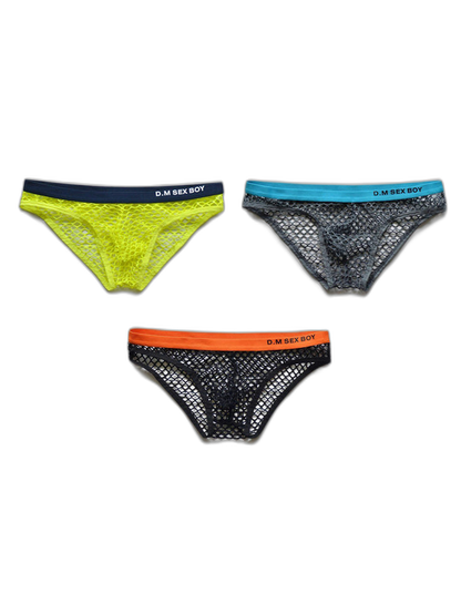 3 Pack Men's Low-Waist Sexy Big Mesh Breathable Transparent Sports Briefs
