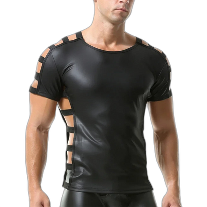 Side Strap Open Leather Tee