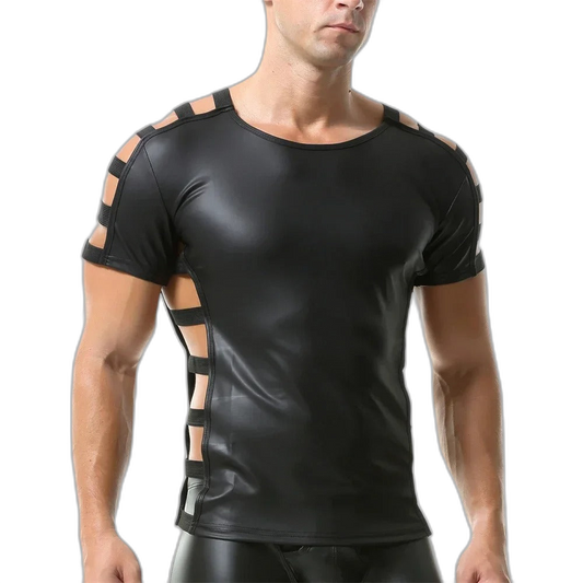 Side Strap Open Leather Tee