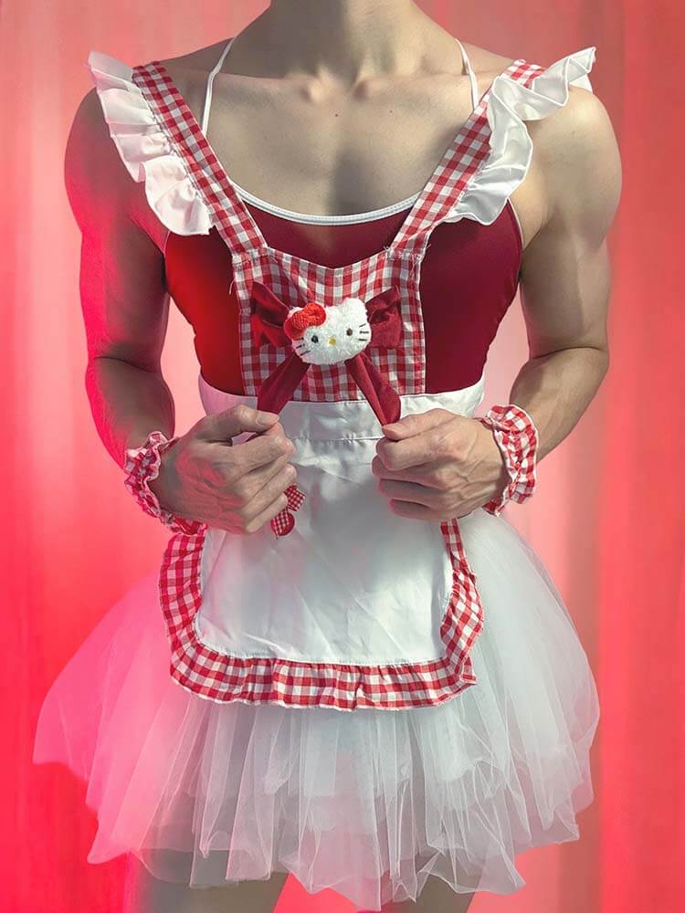 Men's Sexy Cat-Themed Male Maid Costume Set