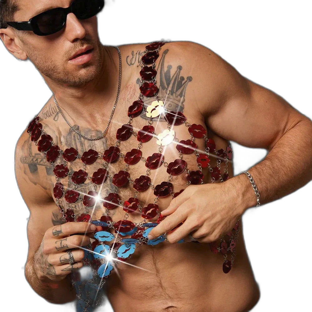 Red Lip Sequin Chain Top