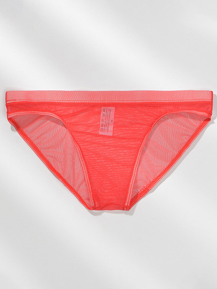 Men's Sexy Sheer Mesh Solid-Color Briefs