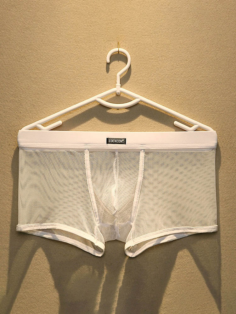 Men's Mesh Solid Color U-Convex Pouch Boxer Briefs