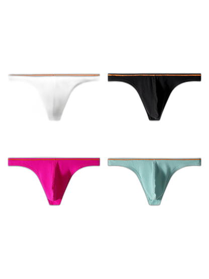 4 Pack Men's Low-Rise Solid Thongs with Reinforced Edging