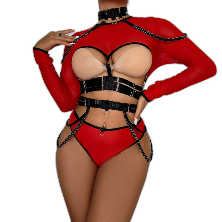 Unsubtle Temptress Bondage Bodysuit Set