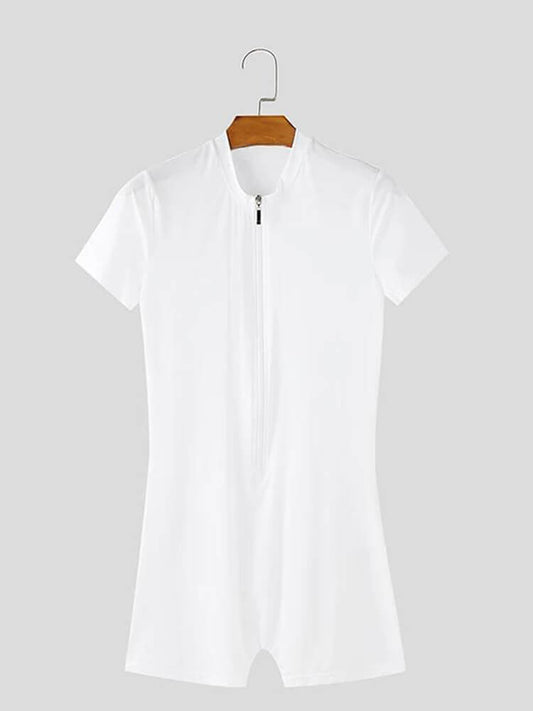 Men's Deep-V Zip Slim-Fit Short-Sleeve Bodysuit