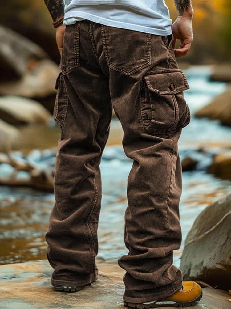Men's Retro Loose Corduroy Multi-Pocket Cargo Pants